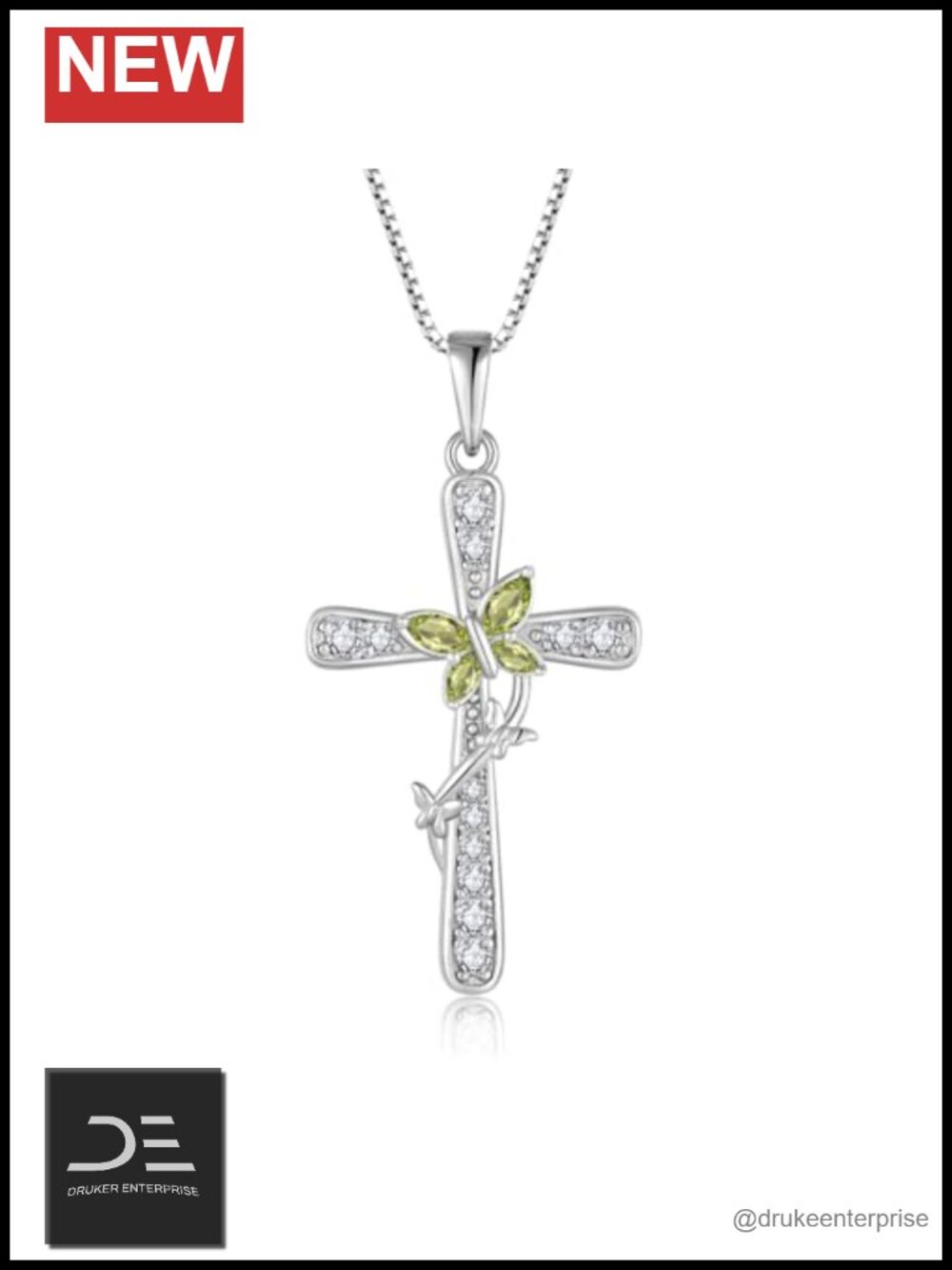 925 Sterling Silver Butterfly Birthstone Cross Pendant Necklace for Women